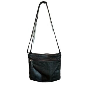 Margot Black Pebbled Leather Triple Zip Crossbody Bag Purse Adjustable Strap